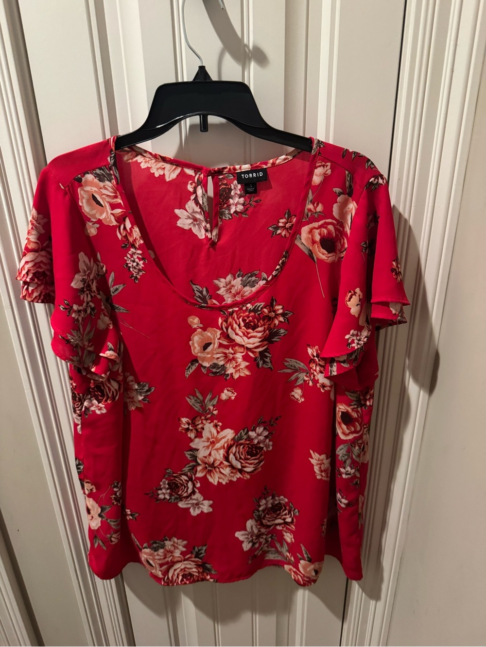 torrid Red Floral Ruffle Sleeve Scoop Neck Blouse